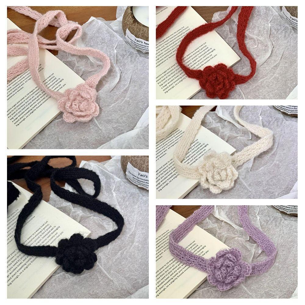 Handmade Crocheted Rose Wool Shawl Solid Color Long Narrow Scarves Knitted Scarf  Spicy Girl