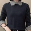 320 Осенне-зимний топ с цветовыми блоками, длинным рукавом, лацканами, стройнящий, для женщин