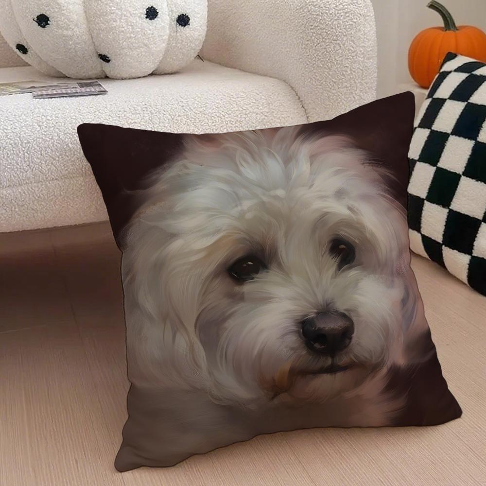 Cute Bichon Frise Pet Cushion Cover Throw Pillow Cover Hidden Button Durable Polyester Chair Cushion
