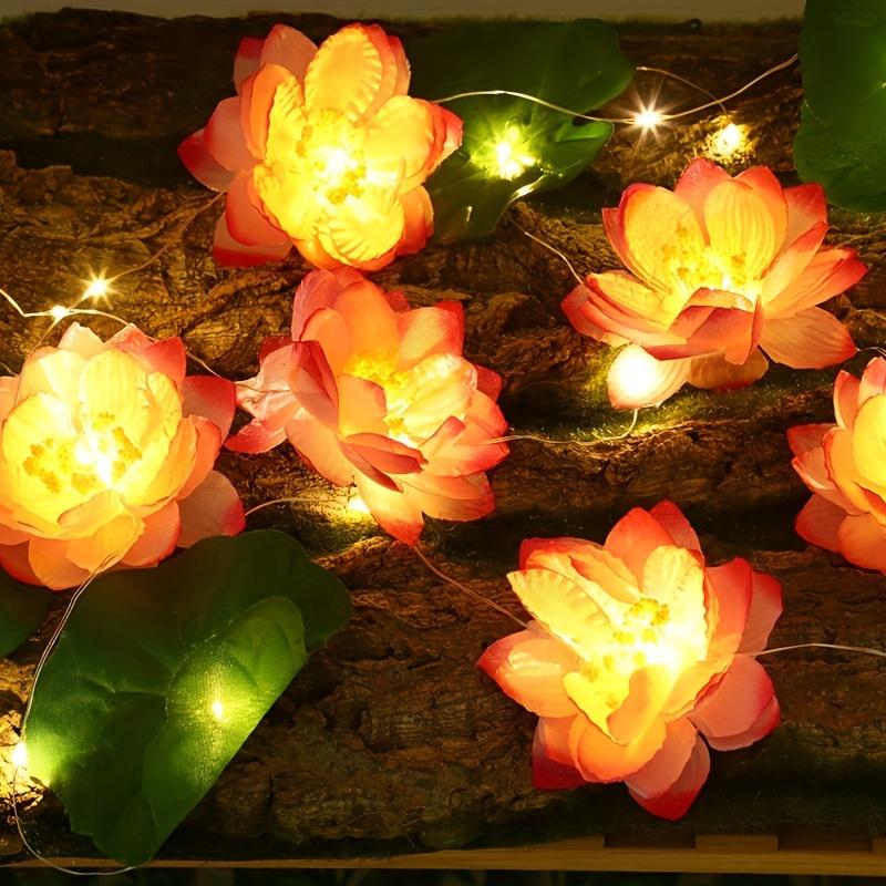 Solar Powered Copper Wire String Lights Outdoor 5M 50LED with 12 Lotus Flowers 12 Leaves Waterproof Pond Garden Pool Fairy Light