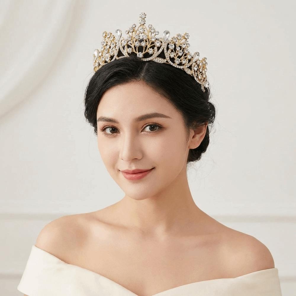 Shiny Baroque Crown Gold Rhinestone Crown Luxury Princess Tiara  Dress Accessories