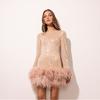 Sequined Fringes Backless Women Dresses Long Sleeve Slim Solid Female Dress Autumn Shinny Party Ladies Mini Robe