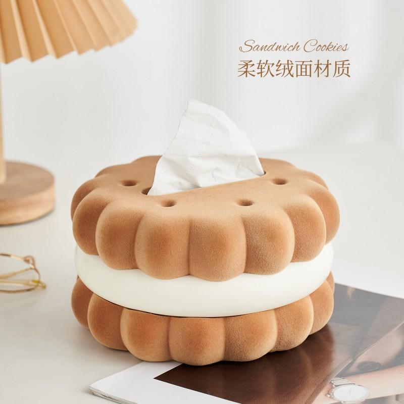 Cute Cookie-Shaped Resin Tissue Box Holder Kids Room Desk Bedside Living Decorative Storage Accessory