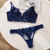 TERMEZY Sexy French Lace Embroidery Brassiere Lingerie Set Women's Underwear Set Push Up Thin Bralette Deep V Bra and Panty Set