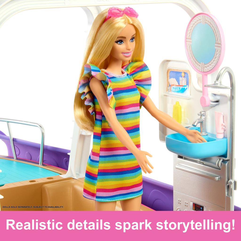 Горка для бассейна Barbie Dream Boat продана Кукла Барби Dress Up от 3 лет и старше, розовый HJV37 и приключения! (Кукла отдельно) Кукла/Дом