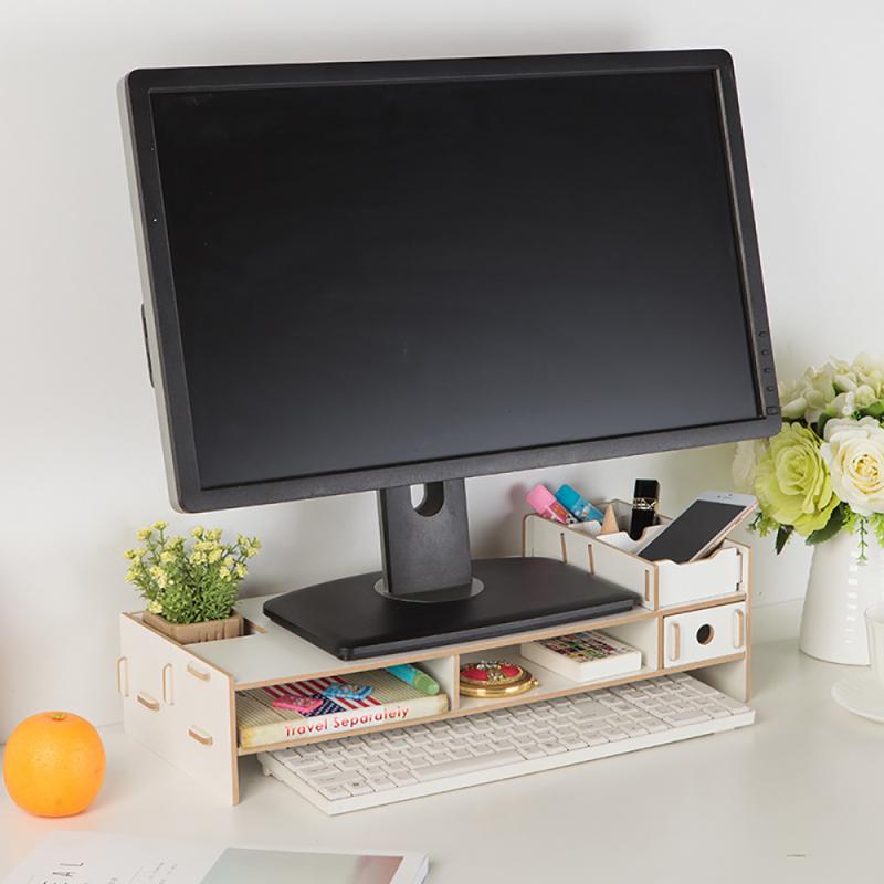 Wooden Monitor Holder Bracket Computer Stand Desktop Storage Shelf Laptop Stand Screen Rack Desk PC Riser Organizer 49*20*11.5cm