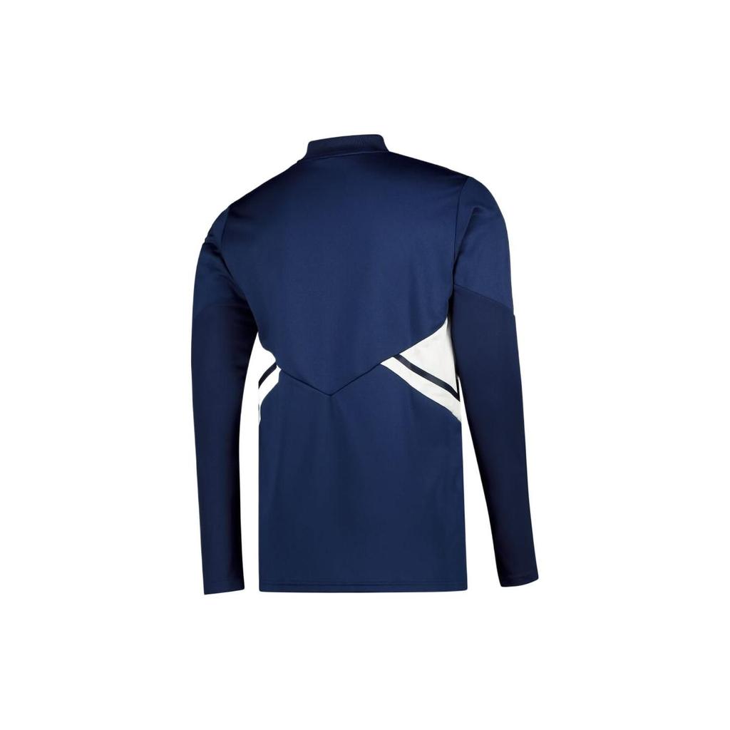 Adidas Logo Print Striped Trim Half-Zip Training Long Sleeve T-Shirt Men Tops Navy-Blue HA6270