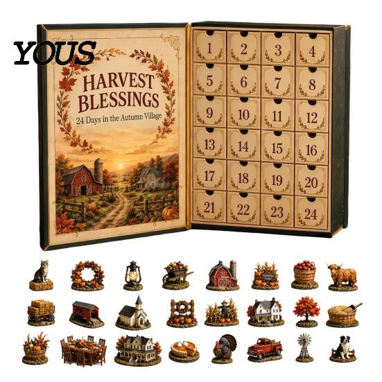 Decorative Mantel Hangings Harvest Blessings Advent Calendar, 24 Days Countdown to Thanksgiving Calendar Gift Box, Daily Surprise Pcs 2D Acrylic Fall