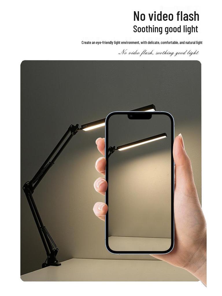 LED Eye-Care Desk Lamp with USB, Student Dormitory Creative Bedside Reading Light, Long Arm Folding Clip Design