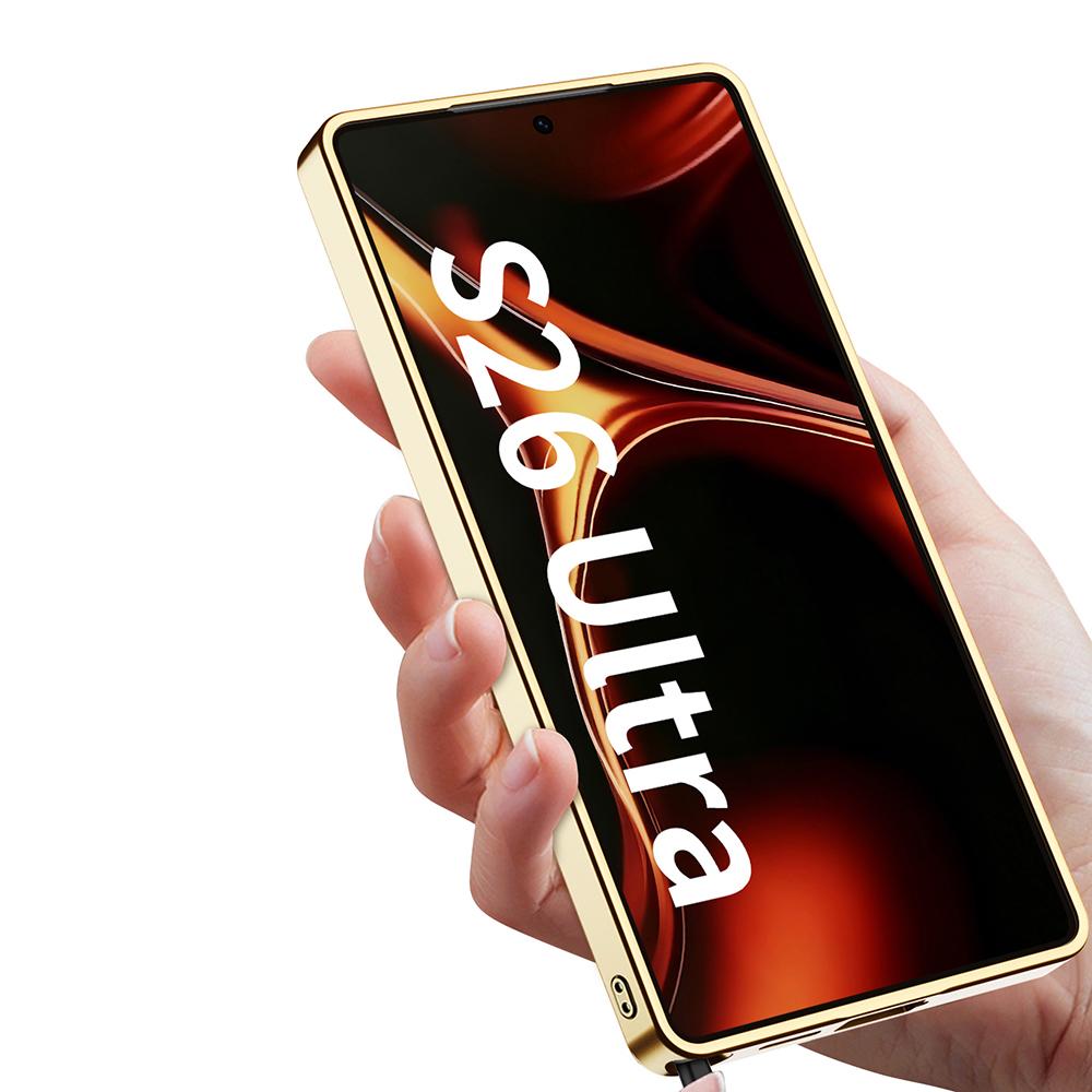 Чехол GKK для Samsung Galaxy S26 Ultra, Электроокрашенный, с покрытием из кожи, ТПУ-рама, Задняя крышка из ПК