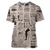 Classic Vintage Old Newspaper 3D Printed Men's T-shirt Casual Fashion Hip Hop Funny Loose Short Sleeve Street Trend Top Shirt