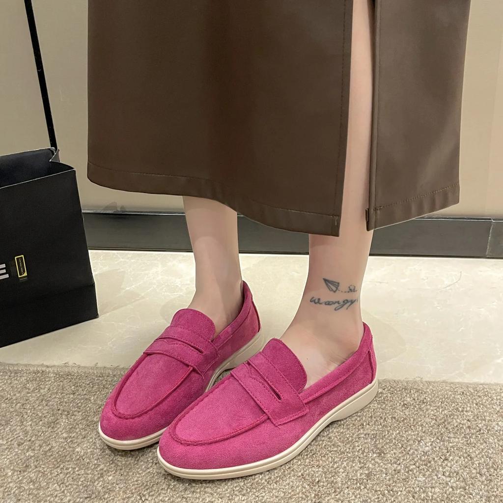 Shoes Women Round Toe Loafers With Fur Casual Female Sneakers 2025 Moccasin New Slip-on Leisure Lace-Up Flock Sewing Soli