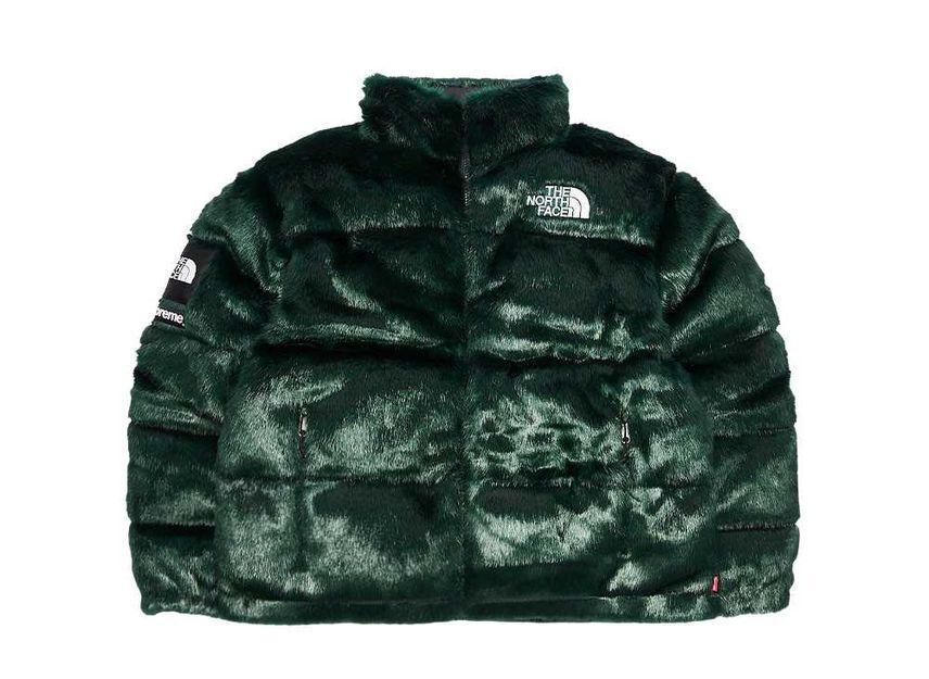 Supreme Куртка The North Face Nuptse с искусственным мехом Зеленая