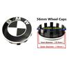 Car Black White BMW Logo Front Hood Emblem 82mm Rear Badge 74mm Wheel Hub Cap 56mm steering wheel sticker 45mm Accessories MP1