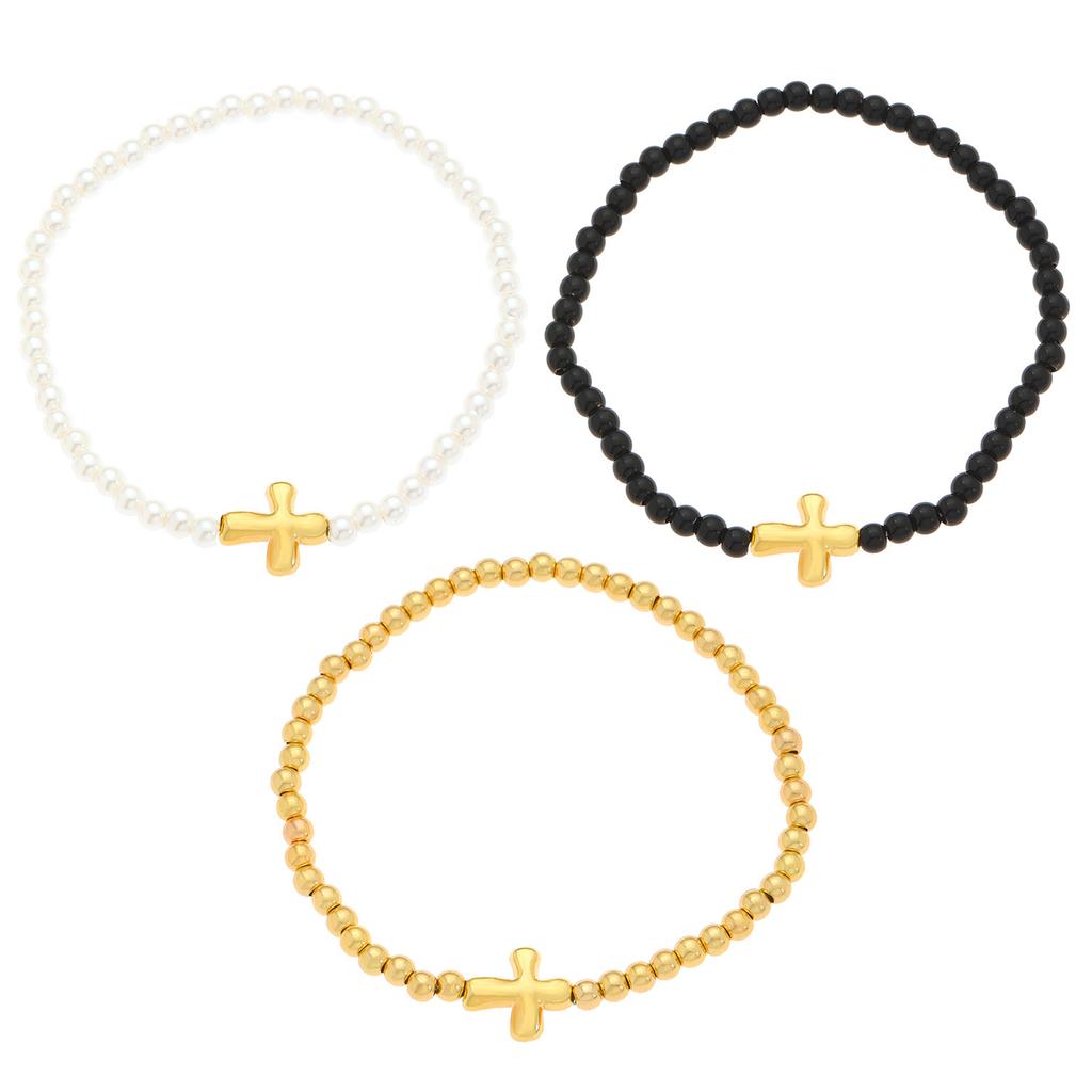 High Quality 2026 Popular Fashion Simple Versatile Beaded Elastic Bracelet Cross Love Bracelet Bracelet Men and Women