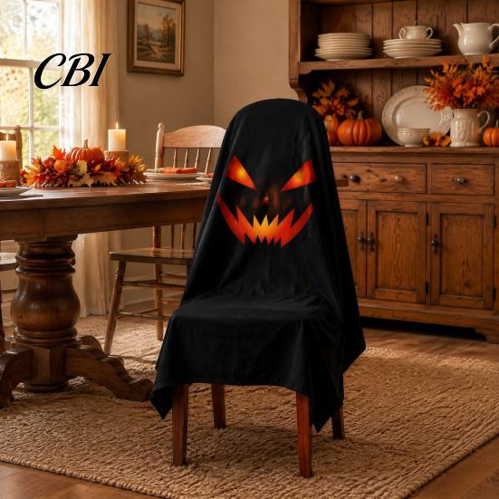Double Sided Printed Chair Covers 1/4Pcs Halloween Ghost Covers, Spooky Face Dining Slipcover, White Kitchen Party Supplies Decorative Seat