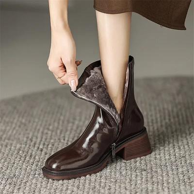 Модные новые зимние ботинки для женщин, осенние короткие ботинки, квадратный носок, массивный каблук, женские теплые шерстяные ботинки, обувь на платформе, туфли на высоком каблуке