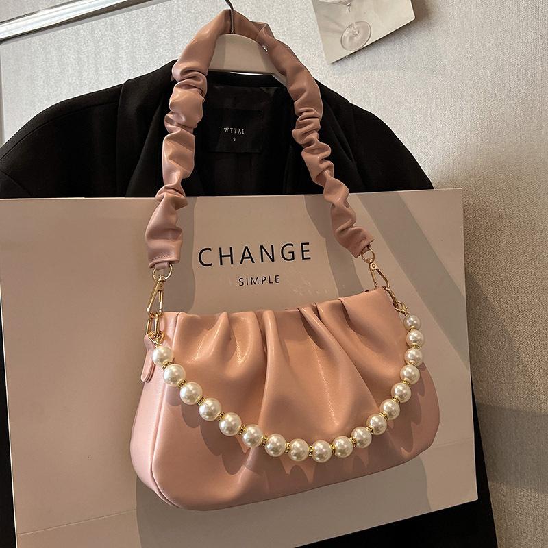 Spring and summer new Korean pearl pleated cloud underarm bag niche popular shoulder messenger bag trendy versatile woman