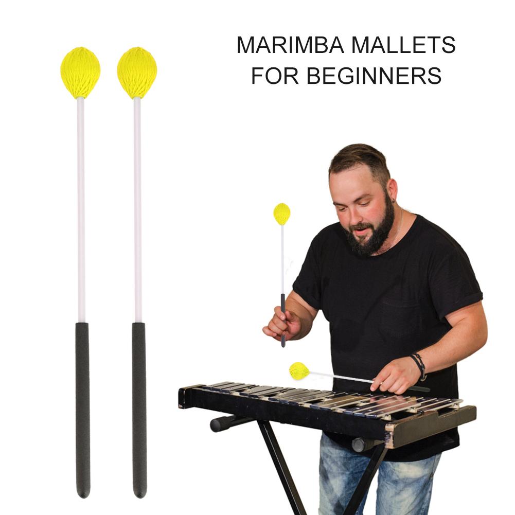 1 пара шерстяных палочек для маримбы с ручками из резинового стекловолокна для начинающих (желтый)