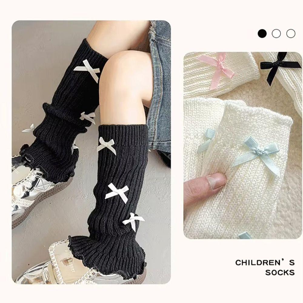 Bow Children's Sock Covers Knitted Warm Leg Warmers Sweet Knitted Sock