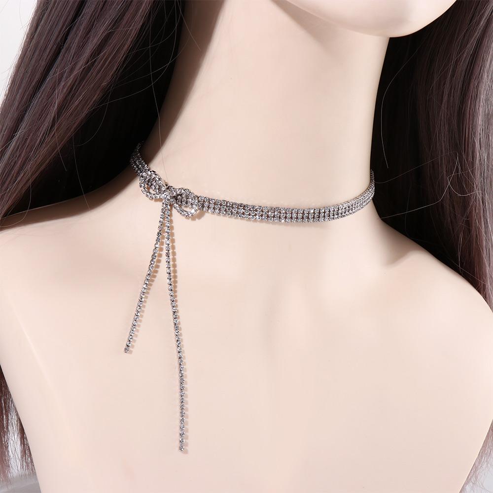Party Trendy Chain Zircon Tassel Bow Woman Clavicle Choker Korean Necklace Neck Jewelry Crystal