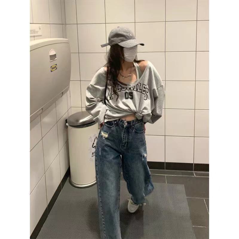 Женские футболки большого размера в корейском стиле, повседневная уличная одежда в стиле Харадзюку, женские топы с длинными рукавами и буквенным принтом, модные универсальные