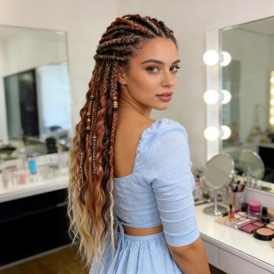 Бохо Плетеное наращивание хвоста с резинкой для волос Легкие заплетенные вручную косы Наращивание волос Женщины Мужчины Длинный Викинг Дреды Бусины Наращивание хвоста