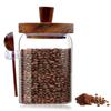 With Wooden Lid Coffee Bean Storage Jar With Wood Spoon Clear Spice Storage Tank  Seasoning