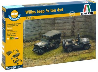 Набор пластиковых моделей Italeri WW2 Американский Виллис Джип IT7506 1/72 2 машины (Боевая машина)