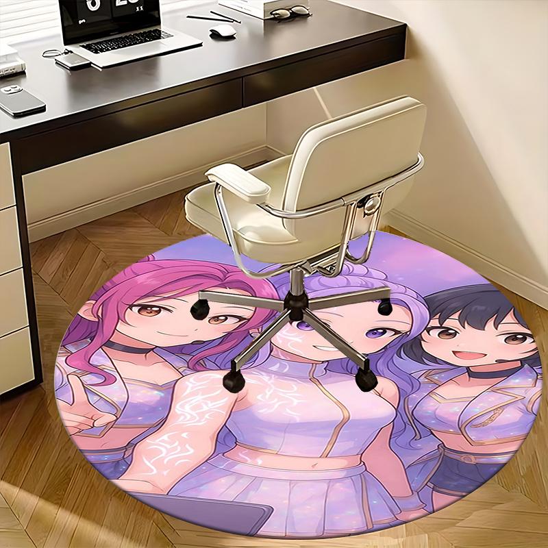 Kpop Girls Chair mat Round Rug-Office carpet, Machine Washable, Non-slip, Suitable for Living Rooms, Bedrooms, Entryways, and Holiday-themed