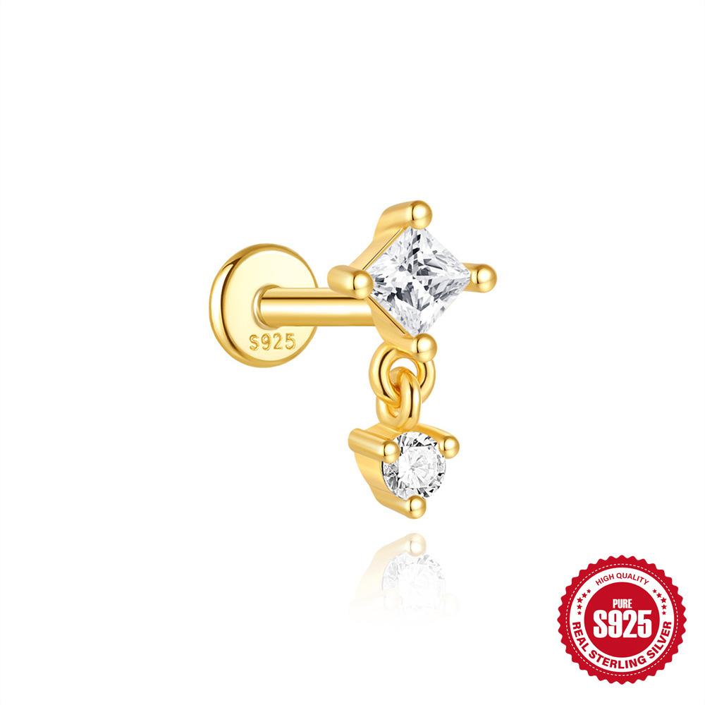 S925 Циркон 'Лошадиный глаз' с бахромой, плоская головка, спиральный пирсинг хряща, женские простые и универсальные базовые серьги-гвоздики и украшения для ушей