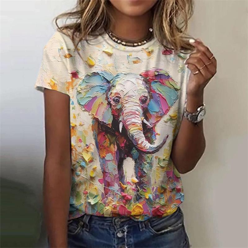 Футболка с рисунком ретро-слона и собаки для женщин, красочные 3D-принты с изображением животных, летние футболки с короткими рукавами, футболки больших размеров, топы с круглым вырезом