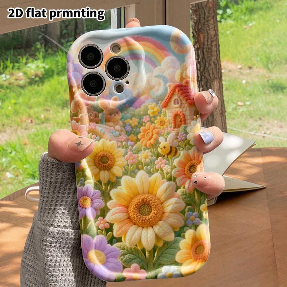 Phone case: 2D flat, suitable for iPhone 18, 17, 16, 15, 14, 13, 12 Pro protective case, sunflower garden, perfect Christmas and Halloween holiday gif