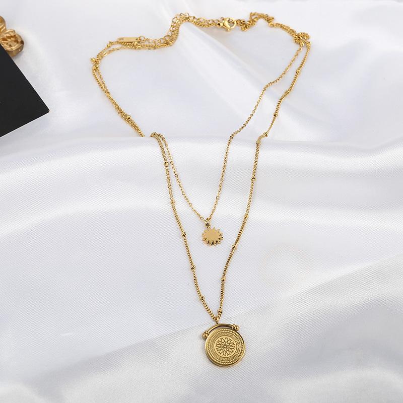 316L Stainless Steel Double Layer Pendant Clavicle Chain Ladies Necklace Festive Party Jewelry Gift Accessories