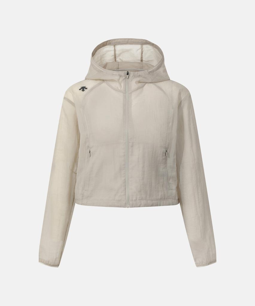 Descente Women'S Running Semi-Crop Windbreaker Jacket Dark Beige Sr122Rwb31