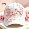 Women Baseball Hat with Rhinestone Bow, Embroidered Bees Butterflies Pattern Sun Casual Outdoor Hat, Adjustable Metal Buckle Sport for All-Season Wear