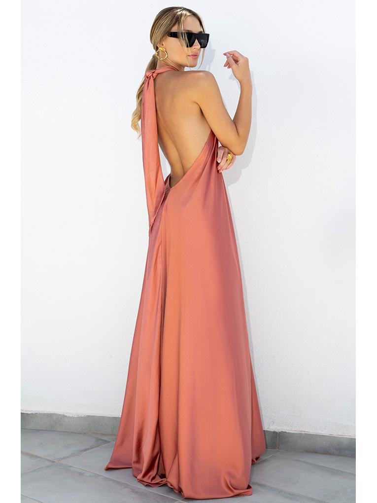 Летнее женское сексуальное вечернее платье из атласа на бретелях-спагетти 2023