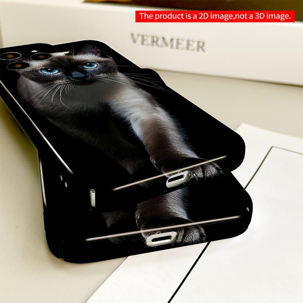 2DFlat Siamese Cat with Blue Eyes Walking Forward All inclusive film hard phone case, compatible with iPhone 18 Pro Max 17 16 15 14 13 12 11