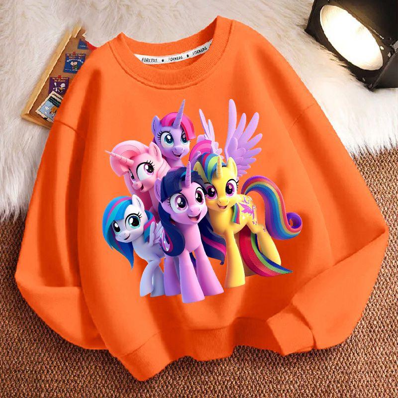 Милое худи с круглым вырезом и принтом маленькой лошадки для детей, повседневный топ с длинным рукавом для мальчиков и девочек на весну и осень
