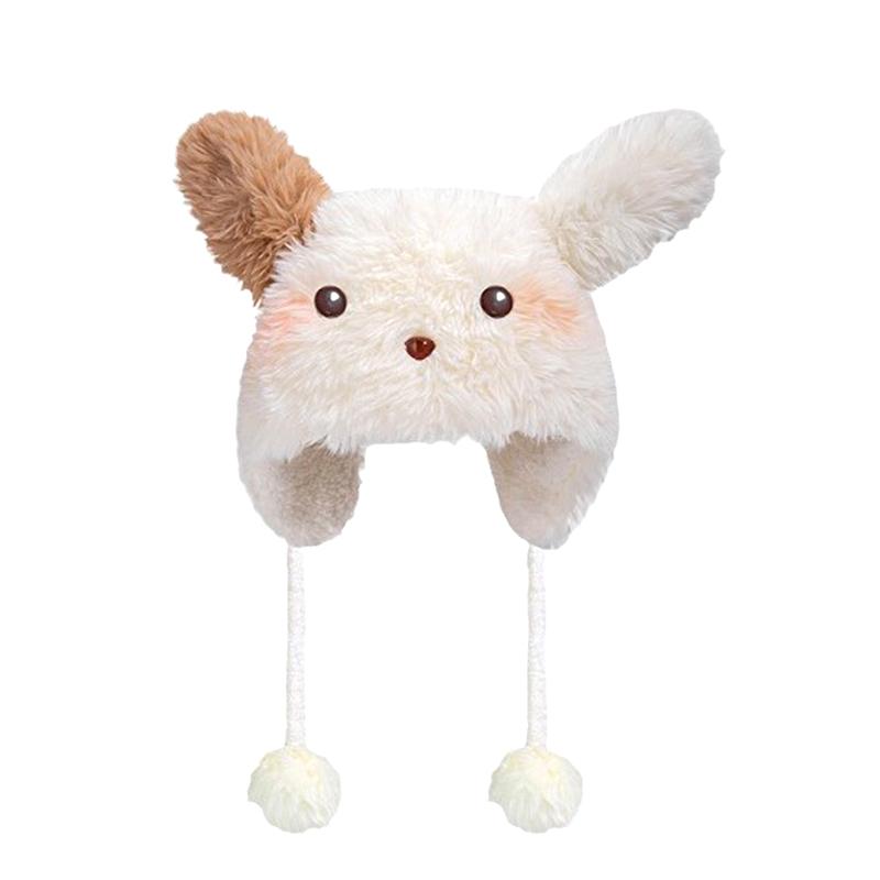 Winter Women Warm Hat Soft Rabbit Ear Hat Plush Thicken Protection Cartoon Puppy Hat Outdoor Windproof