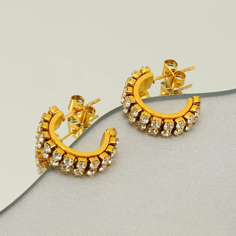 Fashion Stainless Steel Diamond Earrings Vintage Versatile Earrings Titanium Steel 18k Diamond Earrings Women