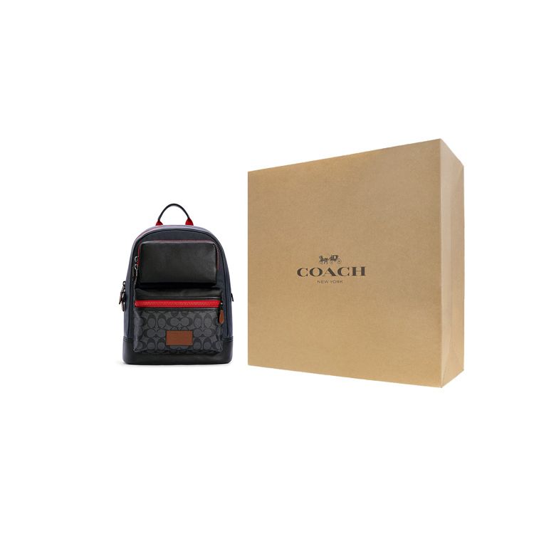 Coach Rider Printed Color Block Coated Canvas And Calfskin Backpack Men Backpacks Dark-Blue C4146-QBSP8