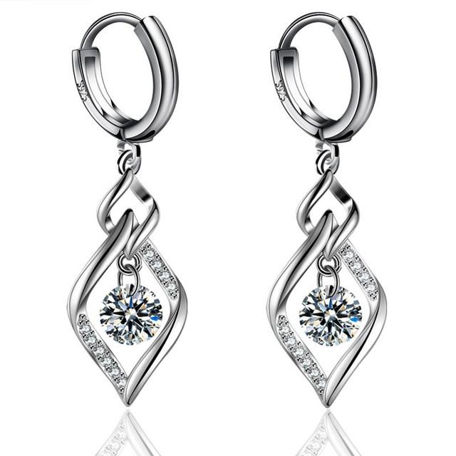 925 Sterling Silver Woman Fashion Jewelry High Quality Blue Pink White Purple Crystal ZirconSelling Earrings