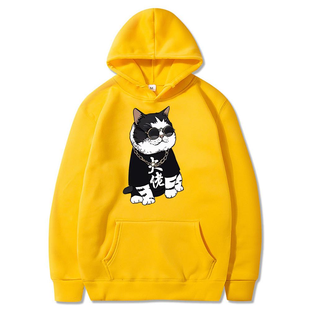 Крутой и милый принт Big Boss Cat Fun, осенне-зимняя женская мода Instagram, плотный свитер с капюшоном, свободное пальто с длинными рукавами