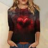 Женская повседневная свободная футболка с круглым вырезом и принтом ко Дню святого Валентина с рукавами три четверти