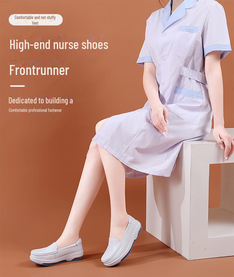 Женские летние нескользящие туфли для медсестер: Удобная, дышащая, мягкая и на плоской подошве медицинская обувь из натуральной кожи