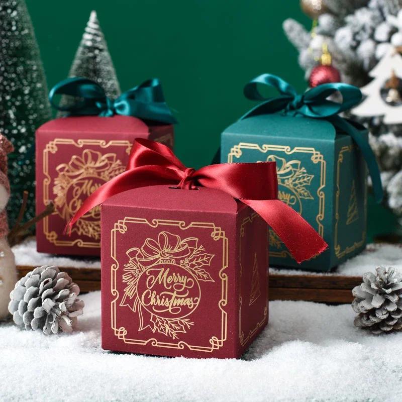 Новая Рождественская Коробка-Яблоко Коробка для Подарка на Сочельник Красная Зеленая Синяя Тиснение Фольгой Высококачественная Лента Рождественская Фруктовая Подарочная Коробка