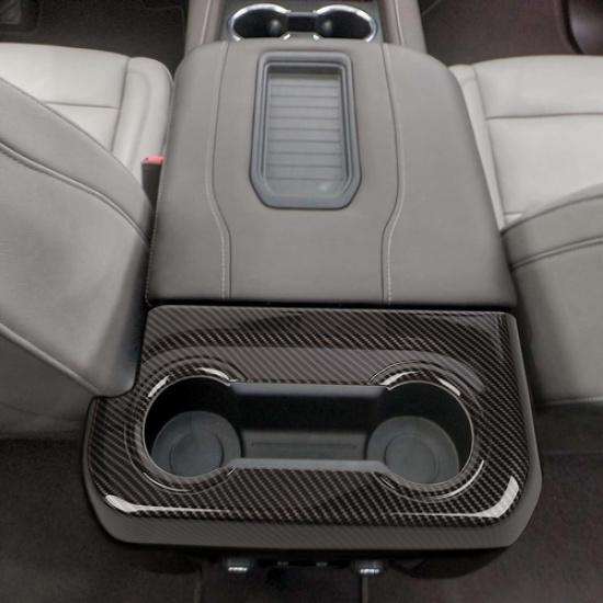 Carbon Fiber Rear Armrest Cup Holder Decor Cover Trim For Suburban 20+/YUKON 21+