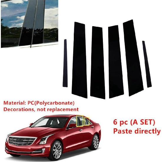 Door Window Pillar Posts Trim Molding Cover for Cadillac ATS Sedan 2013-19 | 6Pcs/Set, Glossy Black Stickers