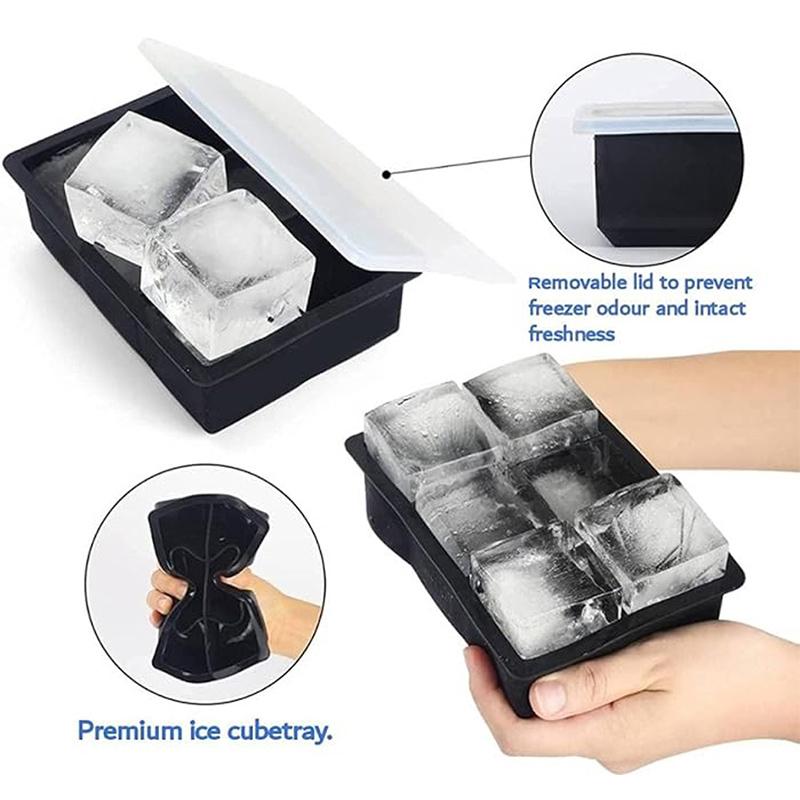 Форма для кубиков льда, силиконовая форма для льда, большая форма для кубиков льда, квадратная форма для кубиков льда, форма для кубиков льда с 4/6/8 сетками для коктейлей с виски